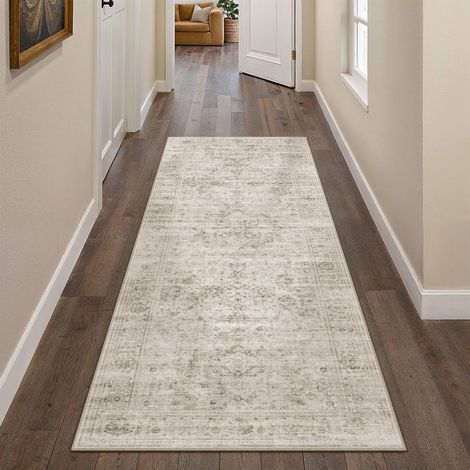 Beige Vintage Tapis Couloir Lavable en Machine 60x180cm Rugs (1/5)