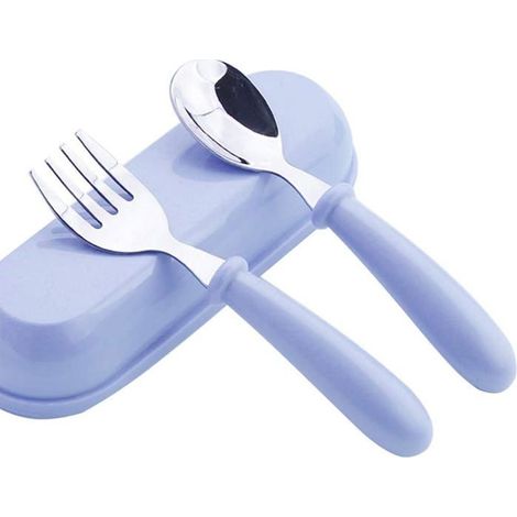 Fourchettes et cuillères, ensemble de couverts pour bébé en acier inoxydable, couverts d'apprentissage pour bébé, ensemble (1/5)