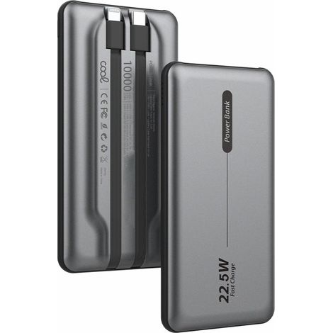 Batería Externa Universal Power Bank 10.000 mAh PD 22.5W (2 cables) Gris