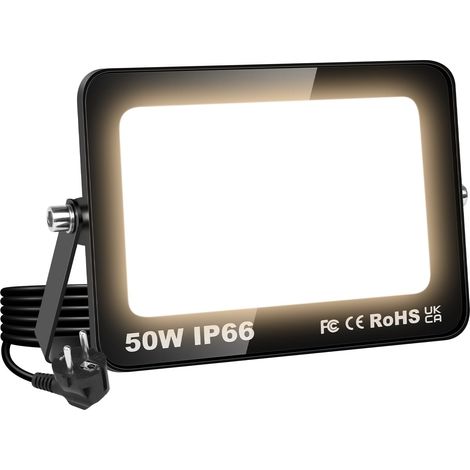 50W Projecteurs LED Extérieur, 5000LM Spot LED Extérieur avec prise, Étanche Éclairage de Sécurité Projecteur led lampe de Patio, Jardin, Garage, Terrasse, 3000K Blanc Neutre