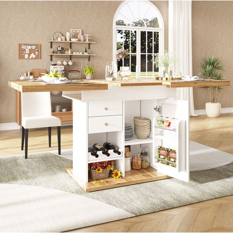 MEUBLIV Mesa de comedor extensible 110-140x80 cm blanca con almacenaje integrado 4-6 personas (1/5)