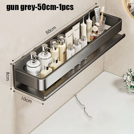 (Gris anthracite - 50 cm - 1 pièce) Meuble de salle de bain Étagère de rangement multifonctionnelle pour douche, sans perçage, porte-shampoing, accessoires de rangement, étagères pour la maison (1/5)