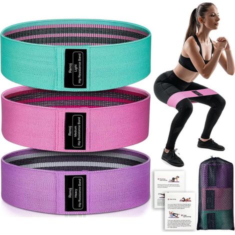 Widerstandsbänder – Rutschfeste Fitnessbänder aus Stoff, 3 Widerstandsstufen für CrossFit, Yoga, Gesäßmuskeltraining und andere Sportarten, inklusive Aufbewahrungsbeutel (1/5)