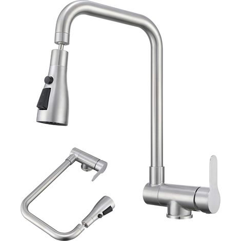 Mitigeur Cuisine Rabattable, Robinet Cuisine Rabattable Avec 3 Jets Modes,robinet Cuisine Pliable Pour Fenêtre,Mitigeur Evier Cuisine En Acier Inoxydable 304 Brossé (Brossé) (1/5)