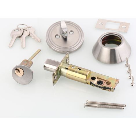Manilla de puerta con pomo y cilindro de cobre para mayor seguridad, superficie plateada pulida con llaves, ajustable para puertas de 30 a 45 mm. (1/5)