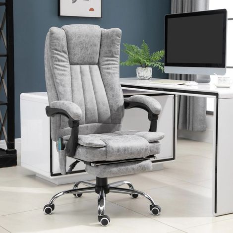 Chaise de Bureau avec Massage Vinsetto Fonction Chauffage Inclinaison Repose-Pieds Rembourrage Épais Gris (1/5)