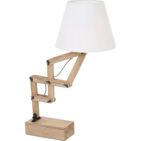 Tischlampe Holzleuchte weiß Beistelllampe Landhaus Nachttischleuchte Rustikal, bewegliche Gelenke Leselampe Textilschirm, 1x E27 Fassung, DxH 25x83 cm (1/5)
