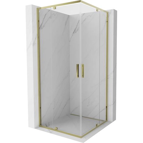 Mexen Exo cabina de ducha cuadrada abatible 70 x 70 cm, transparente, dorada - 8110-070-070-50-00 (1/5)