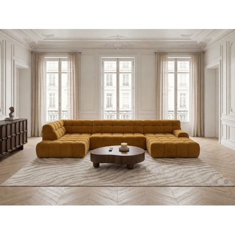 BOBOCHIC - Canapé panoramique avance-recule électrique ANDRE tissu texturé Angle gauche  Jaune (1/5)