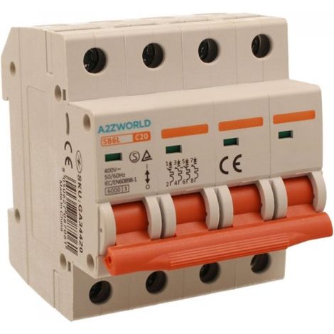 MCB Interruttore Magnetotermico Automatico Curva C 4P 4M 6000A C20A AC 400V IP20 IEC60898-1 SB6L