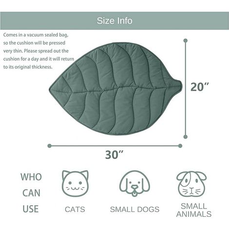Lit en Forme de Feuille pour Chat Mignon - 70 x 50 cm - en Coton Confortable et apaisant - pour Chats et Petits Chiens - Lavable en Machine - Tapis réversible Doux pour Animaux de Compagnie (1/3)