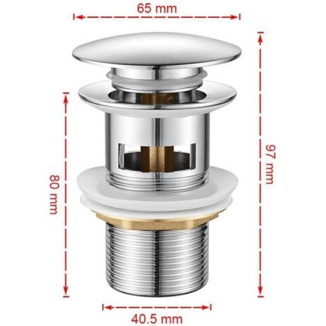 vidage Salle de Bain, Bonde de Lavabo Pop Up, Chromé, Argent (1/3)