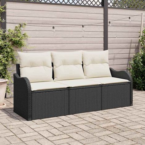 Garten-Sofa-Set mit Speicher 3 pcs Schwarz Poly Rattan