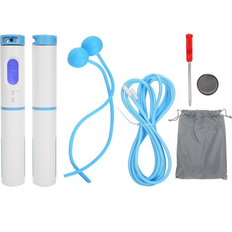 Corde à sauter connectée sans fil compteur chronomètre fitness matériel sportif (Poignée bleue et blanche câble acier 2 boules) (1/5)