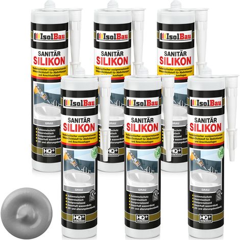 Sanitär Silikon Grau 6 x 300 ml Dichtstoff Abdichten Küche Dusche Bad Kleben (1/5)