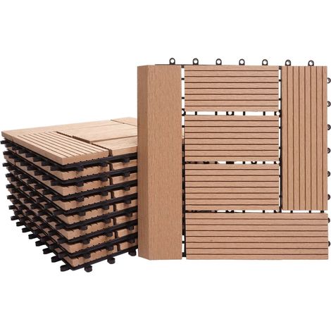 Piastrelle Premio pavimentazione da esterno Rhone T831 WPC 30x30cm 11 pezzi 1mq profilo laterale teak incrociato