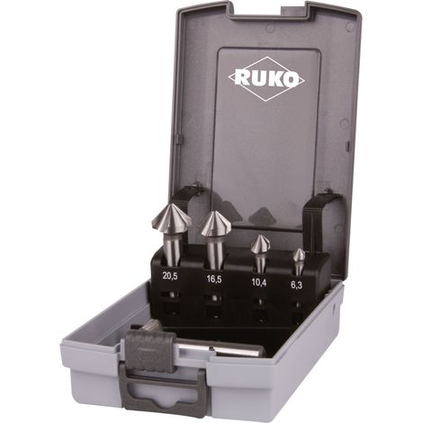 RUKO Fraises coniques et ébavureurs jeu DIN 335 Forme C 90° HSS en cassette plastique - 5 pièces - 102154RO