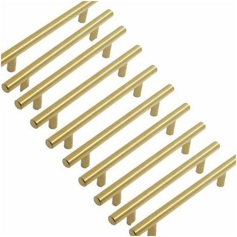 Lot de 10 Poignee Meuble Doré Poignée de Meuble Cuisine Dorée Poignée de Meuble Dorée en Acier Inoxydable Entraxe 160mm (1/5)