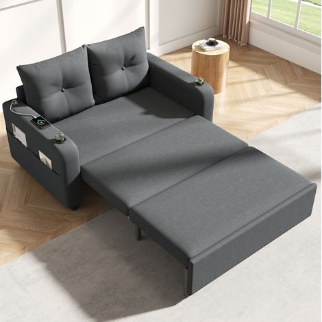 Divano letto 3 in 1 grigio con USB, portabicchieri, tasche laterali e 2 cuscini (1/5)