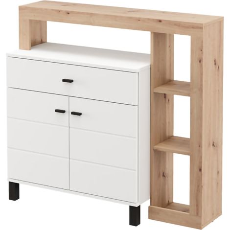 Aparador Banos, Mueble con Cajón, 5 Estantes, Puerta Abatible, Corredizo, 106x35x101h cm Blanco