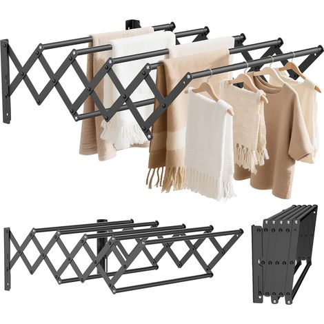 Étendoir à Linge Mural Pliable, Séchoir à Linge Mural en Acier Inoxydable avec 7 Tiges, Largeur Rétractable: 42-80CM, Porte-Serviettes Suspendu pour Buanderie Salle de Bain, Moyen (Noir) (1/5)