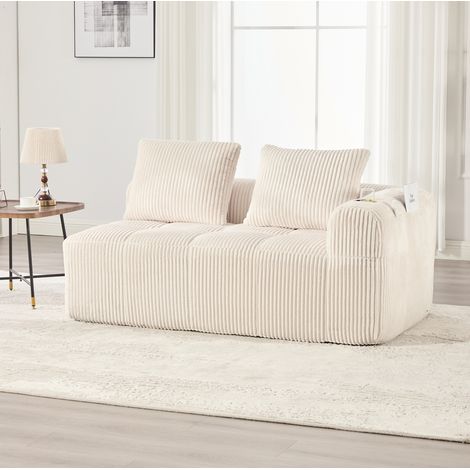 Sofá de 2 plazas 158x93x61 cm beige en pana acanalada con bolsillos laterales y portavasos (1/5)