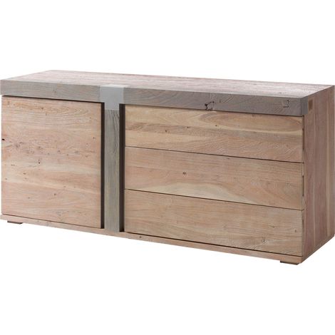 Buffet en bois d'acacia laqué beige AMSTERDAM 110 (1/3)