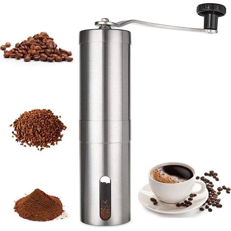 Moulin à café manuel, acier inoxydable, céramique, meules en céramique, pour expresso, cafetière à piston et café filtre, pour une utilisation à la maison et en voyage.-AquaForge (1/5)