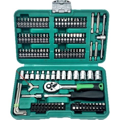APEX Jeu de clés à douille 1/4 pouce, ensemble d'outils de réparation automobile-One Size Coffret de douilles et embouts (130 pièces) (1/5)