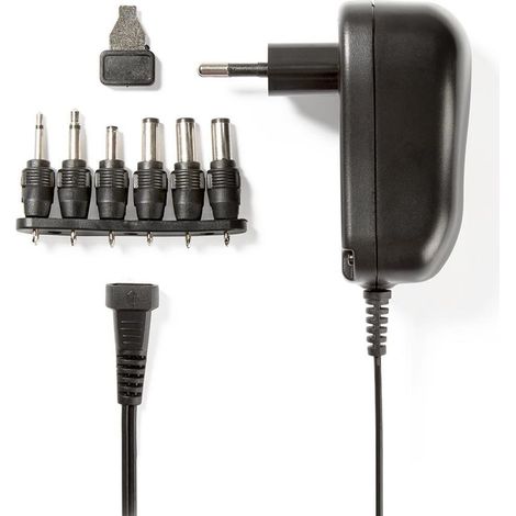Adaptador de red universal 12 w 3 - 12 v cc 180 metros 20 a 6 enchufes negro