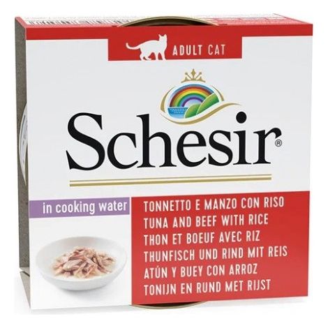 SCHESIR para gatos Adulto en Jugo Natural Atún con Ternera y Arroz 85g