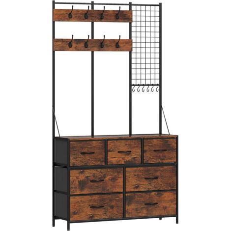 Mueble de entrada 4 en 1 con 7 cajones de tela y 14 ganchos (1/5)