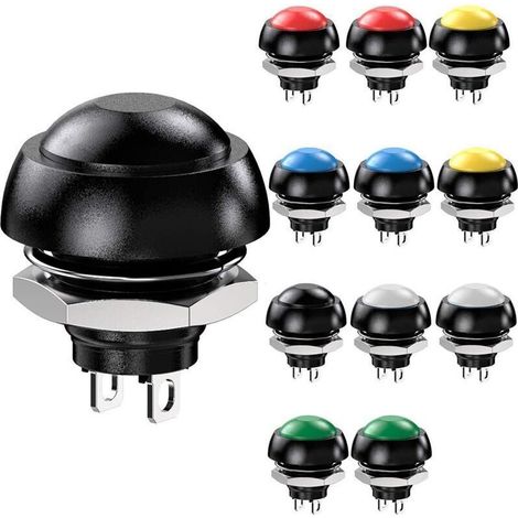 12 boutons-poussoirs momentanés étanches 12 mm, SPST, marche/arrêt, 3 A/3 V, 5 V, 9 V, 12 V, 24 V et 230 V CA, ronds, pour voiture, PC, lampe de table et sonnette. (1/4)