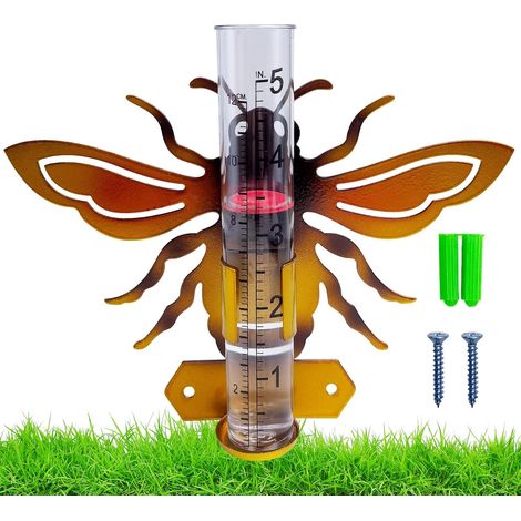 Pluviomètre en verre avec bouée, pluviomètre amovible avec piquet pour cour, jardin, terrasse(abeille) (1/5)