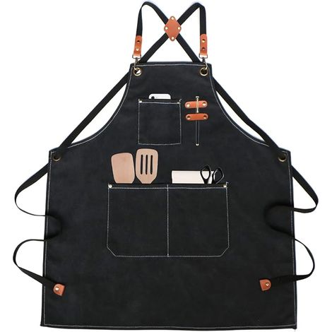 Tablier Cuisine - Toile Épaisse Imperméable - Dos Croisé Réglable - 3 Poches Renforcées - Pour Homme Et Femme - Taille Unique M À XXL (1/5)