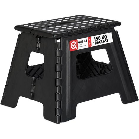Tabouret Pliant L, Portable, escabeau de Salle de Bain, 150 kg, Plastique, HxLxP 30 x 37 x 29 cm, Noir (1/5)