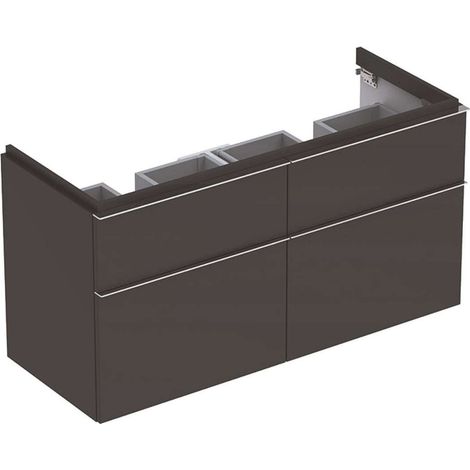 Base Geberit iCon per lavabo doppio, con quattro cassetti: Larghezza 119cm, Altezza 62cm, Profondità 47,7cm, Grigio Vellutato / Laccato opaco (1/3)