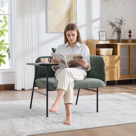 Fauteuil moderne avec dossier en tissu, 2 compartiments de rangement + table d'appoint minimaliste métallique – salon, séjour (1/4)