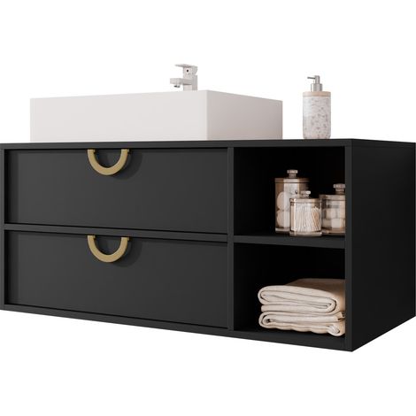 Armoire de salle de bains murale pour lavabo Sodalis, Noir, Murale, Le nombre de portes: 0, 45x100x47cm, Stratifié, Nombre de tiroirs: 0 (1/5)