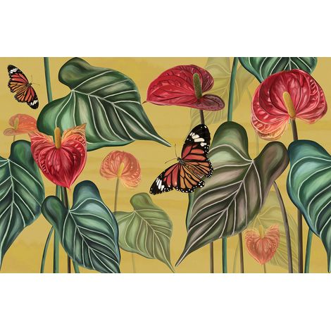 Papier peint panoramique - Fleurs Papillons - 130 cm x 85 cm (1/2)