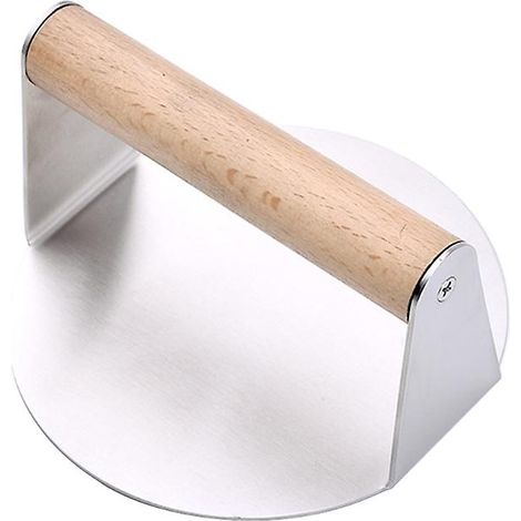 Presse à hamburger en acier inoxydable Presse à grille robuste avec poignée en bois Presse à bacon rond Smasher pour la cuisin (1/5)