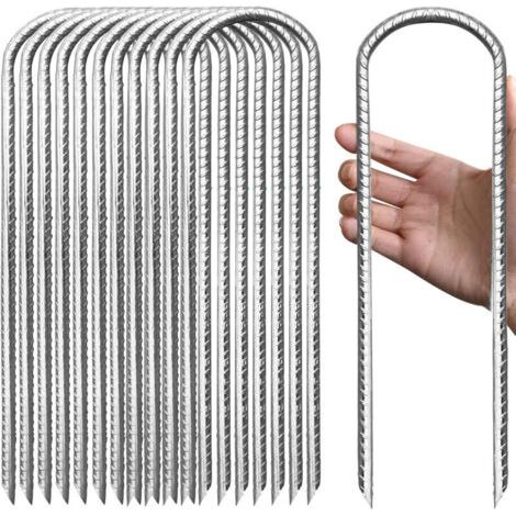 Lot de 12 piquets d'ancrage pour trampoline, ancrages au sol robustes de 30 cm, kit d'ancrage pour trampoline, piquets en acier galvanisé, en forme U (1/4)