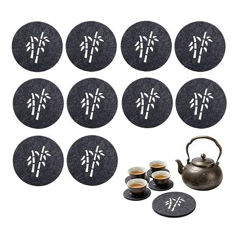Sous-verres ronds feutre verres Coussins table feutre bambou Diamètre 8 cm Noir Maison Bureau (1/5)