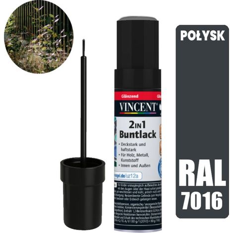Peinture De Retouche 12 ml - Pinceau Intégré - RAL 7016 Gris Brillant - Pour Carrosserie Plastique Métal Bois - Usage Domestique Et Extérieur (1/5)