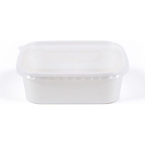 Bol rectangulaire en kraft blanc 1000 ml avec couvercle en PP