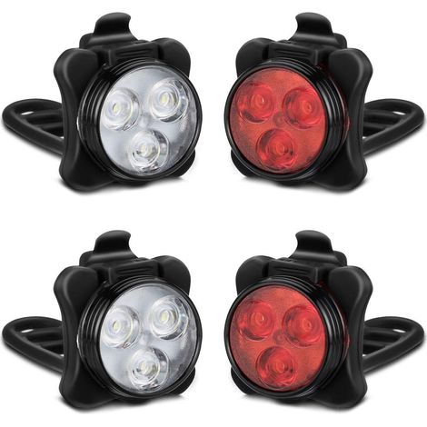 2 Pack Rechargeable Bike Lights, LED Bike Lights Front and Rear, 4 Lighting Mode Options, 650mAh Lithium Battery, Bicycle Headlight, IPX4 Waterproof, Easy to Install for Men Women. (1/5)