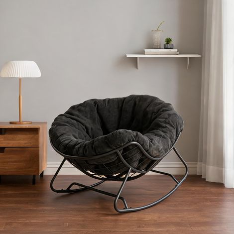 Fauteuil à bascule oeuf noir en métal et chenille coloris noir (1/5)