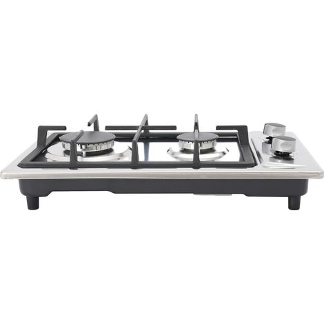Cocina de gas portátil, doble quemador, construcción de acero inoxidable, color plata. (1/2)