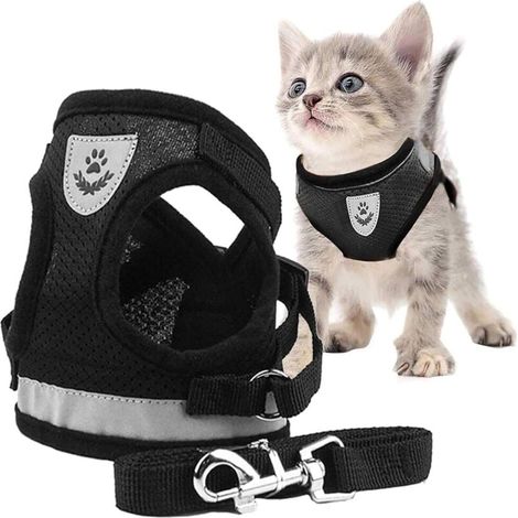 Katzengeschirr, Katzenleine, Katzengeschirr mit reflektierender Weste, verstellbares Katzengeschirr, Leine für kleine Katzen, Welpen zum Spazierengehen (S) (1/5)
