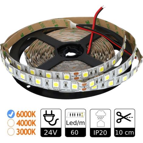 Jandei - Bande LED 24v 6000K Intérieur 60led/m Smd5050 Adhésif 3m Bobine 5m Bande LED 24V (1/4)